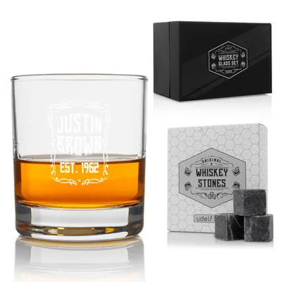 Personalised Engraved Whiskey Glass Set for Men