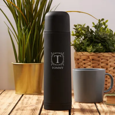 Black Matte Steel Thermos with Monogram Name