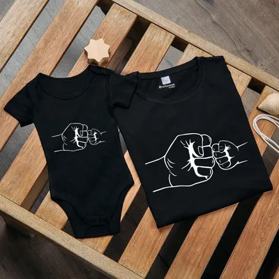 Black T-shirt Baby Body Combination with Fist Salute Design