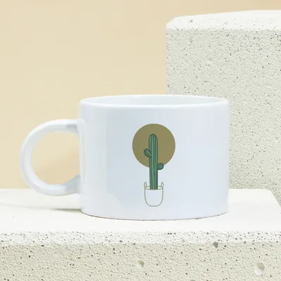 Boho Style Cactus Design Porcelain Coffee Cup