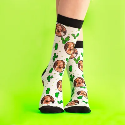 Cactus Design Personalized Photo Printed Socks