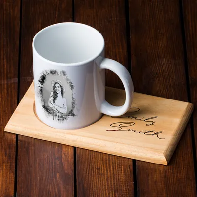Charcoal Drawing Design Personalized Mug and Tray Set