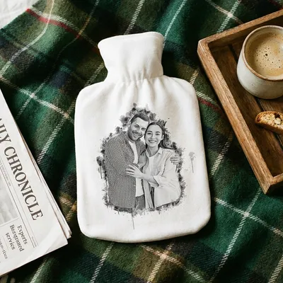 Personalised Charcoal Sketch Hot Water Bottle Cover