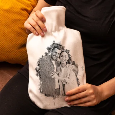 Charcoal Drawing Design Photo Printed Hot Water Bottle