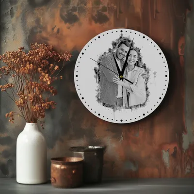 Personalised Charcoal Sketch Photo Wall Clock
