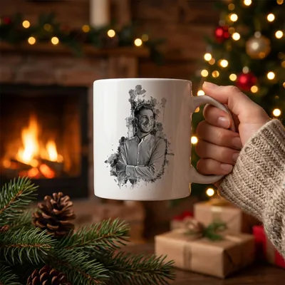 Charocoal Effect Personalized Photo Printed Porcelain Mug