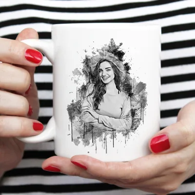 Charocoal Effect Personalized Photo Printed Porcelain Mug