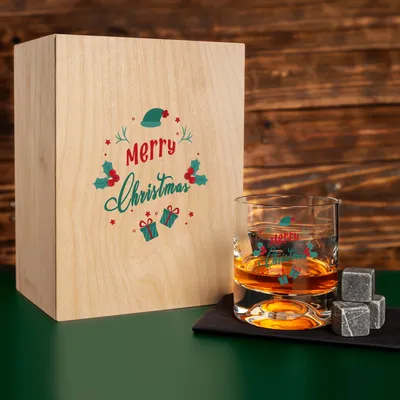 Christmas Gift Whiskey Glass Set with Wooden Box