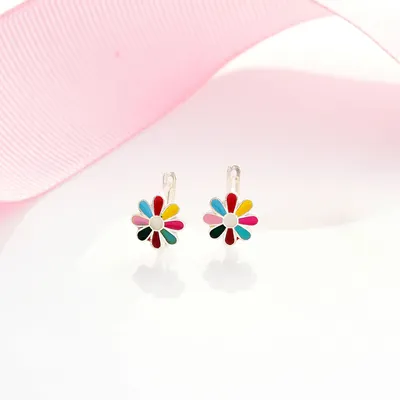 Colorful Flower Sterling Silver Kids' Earrings Perfect Birthday Gift