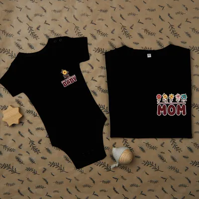 Colorful Flowers Mom & Baby Matching T-Shirts For Newborn Gift