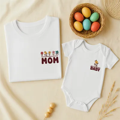 Colorful Flowers Mom & Baby Matching T-Shirts For Newborn Gift