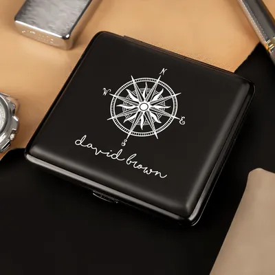 Compass Design Personalized Cigarette Case