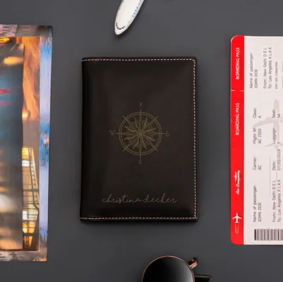 Compass Design Personalized Leather Passport Cover