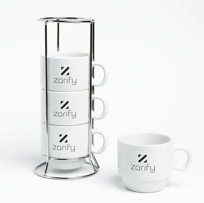 Corporate Logo Coffee Mug Set of 4 with Stand
