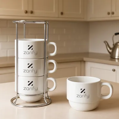Corporate Logo Coffee Mug Set of 4 with Stand