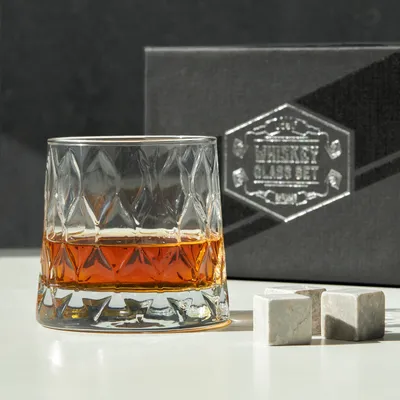 Crystal Patterned Whiskey Glass Set in Special Box