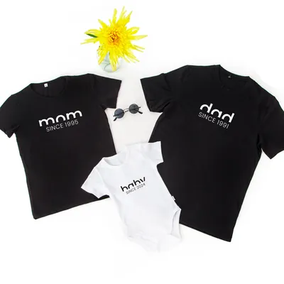 Custom Birth Year Family Matching T-Shirt Set for Mom, Dad & Baby