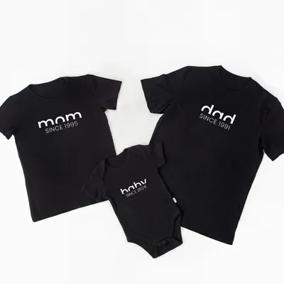 Personalised Birth Year Family T-Shirt Set for Mum, Dad & Baby