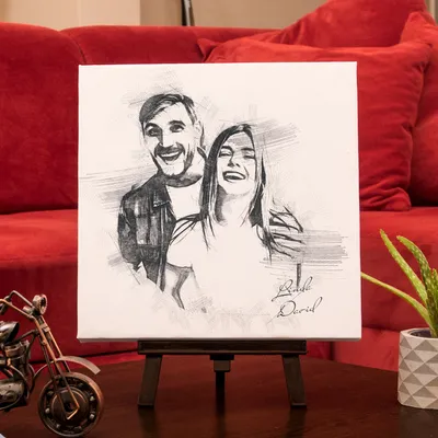 Custom Couples' Pencil Sketch Effect Canvas Art