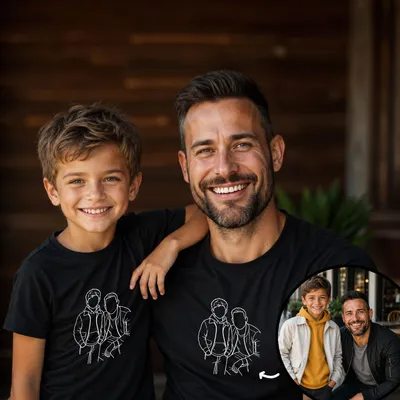 Custom Dad and Child Line Art Photo Matching T Shirts