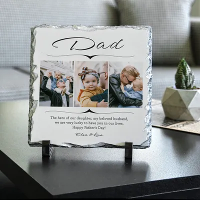 Custom Dad Photo Slate Desk Plaque 7.5x7.5 Inches