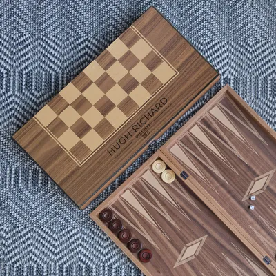 Custom Engraved Walnut Backgammon Set for Men Gift