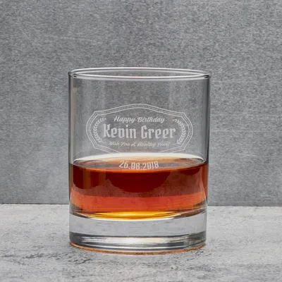 Custom Engraved Whiskey Glass Set with Wooden Box for Birthday