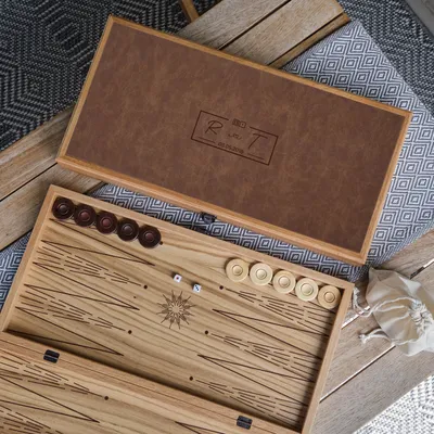 Custom Initial and Date Engraved Leather Backgammon Set