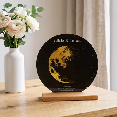 Custom Moon Phase Plaque with Wood Stand for Couples