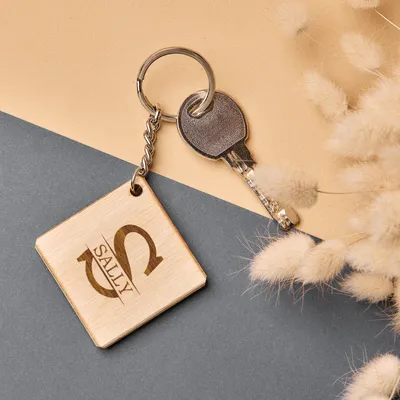 Custom Name Engraved Wooden Square Keychain Gift