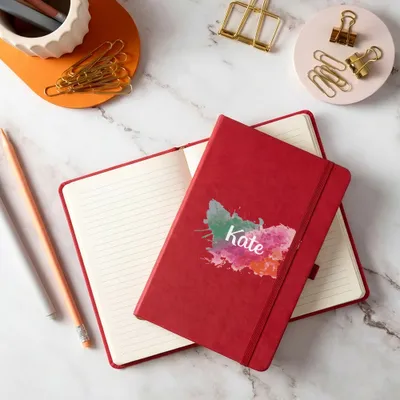 Custom Name Printed Red Lined Notebook