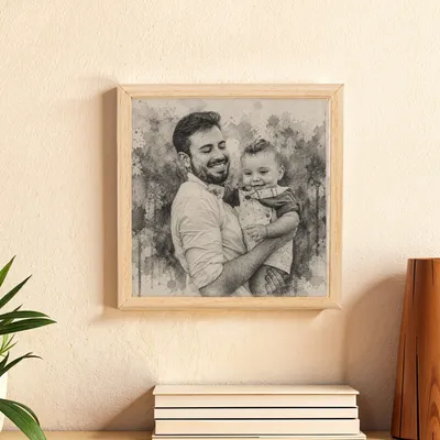 Custom Pencil Sketch Photo on Wood for Dad