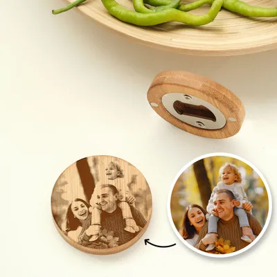 Custom Photo Bamboo Bottle Opener Magnet