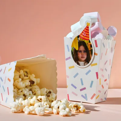 Custom Photo Birthday Popcorn Box with Fun Party Design - Set of 24 Large