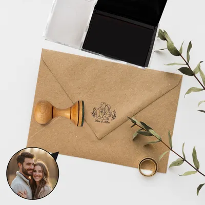 Custom Photo Line Art Wooden Stamp Set