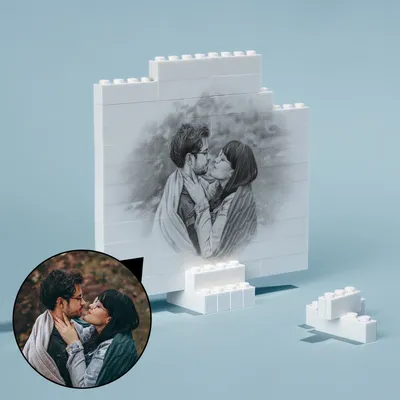 Custom Sketch Photo Block Puzzle for Couples