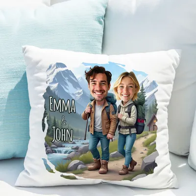 Custom Travel Couple Cartoon Pillow Gift