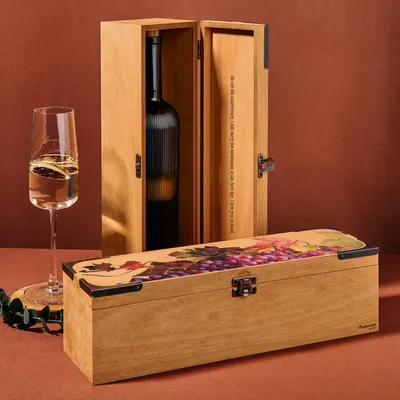 Custom Vineyard Design Wooden Wine Box for Adults
