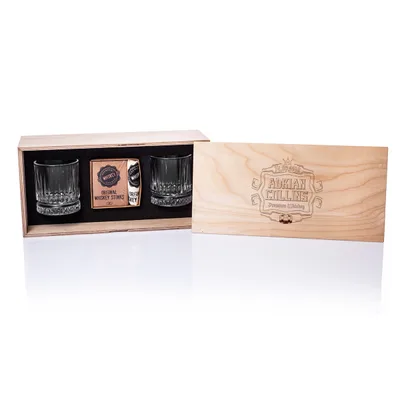 Custom Wooden Boxed Glasgow Set of 2 Whiskey Glasses