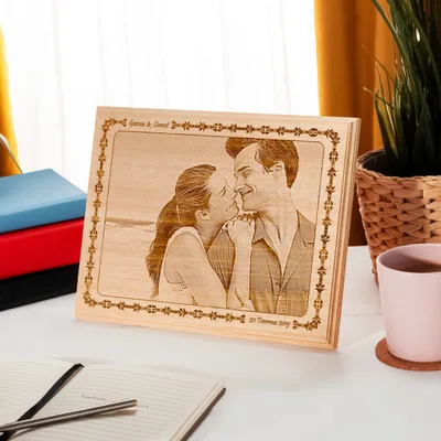 Custom Engraved Wood Photo as Anniversary Gift for Her