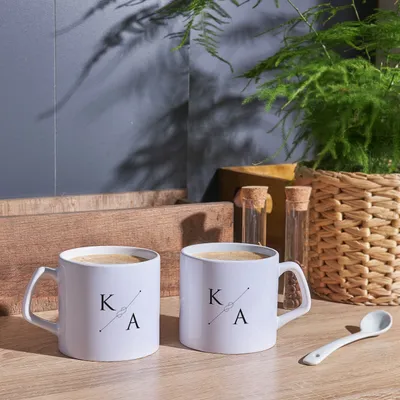 Customized Initial Printed 2 Piece Tea and Coffee Cup for Valentine
