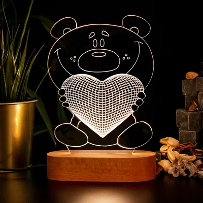 Cute Teddy Bear Holding Heart 3D Led Lamp