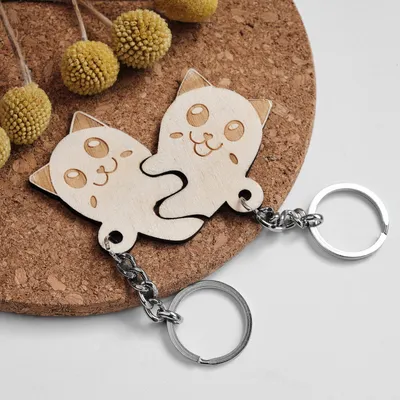 Cute Wooden Cat Couple Keychains for Partners