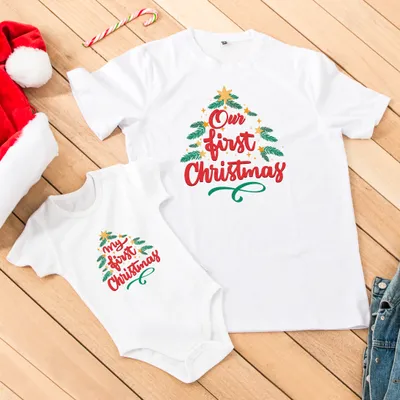Dad T-Shirt and Baby Romper Combo with 'My First Christmas' Design