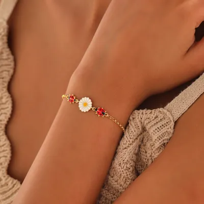 Daisy and Ladybug Themed Gold Plated Bracelet