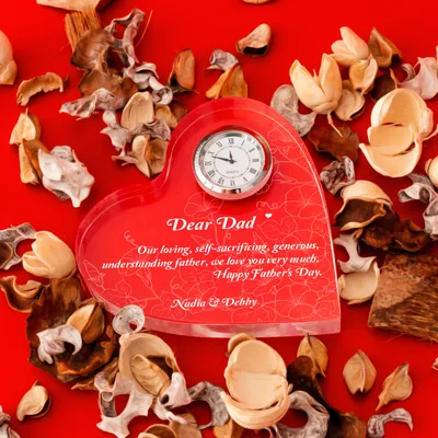 Dear Dad Heart Shaped Acrylic Plaque with Clock