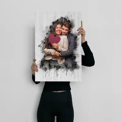 Decorative Canvas Print with Drawing Effect Design For Cute Couple – 40x60