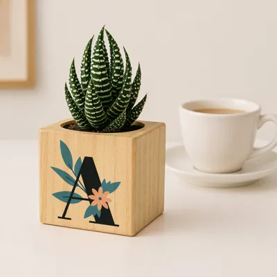 Decorative Potted Succulent Naturacube with Initial Design