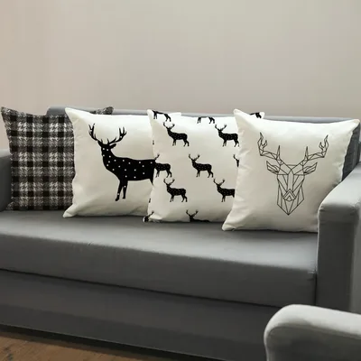 Deer Design Decorative Cushion Cover 4 pcs