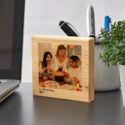 Desktop Wooden Block with Printed Photo and Message
